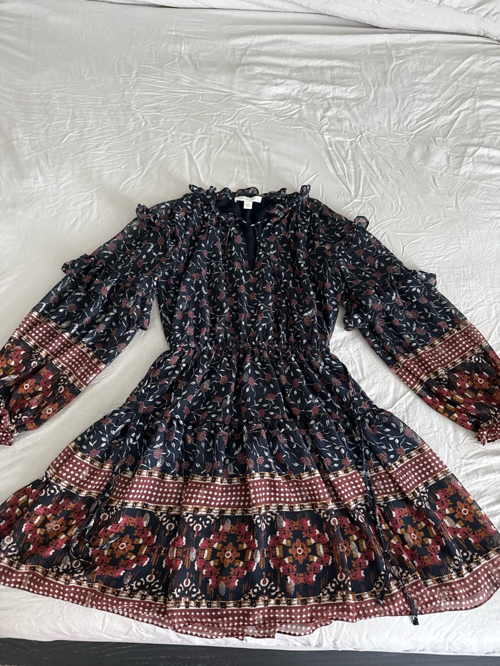 Chelsea & Violet Black Dress with Burgundy Floral Border
